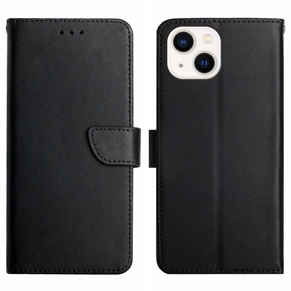 HT02 For iPhone 15 Plus Wallet Stand Case Genuine Cow Leather Nappa Texture Phone Cover HT02 For iPhone 15 Plus Wallet Stand Case Genuine Cow Leather Nappa Texture Phone Cover